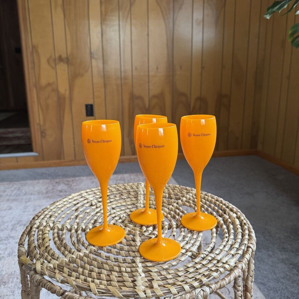 Veuve Clicquot Yellow Orange Label Flute Acrylic Glasses Flutes Set Of Four